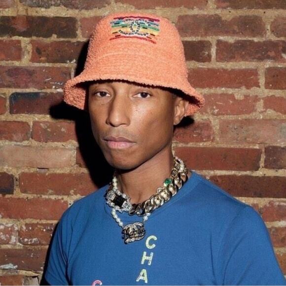 ?Authentic CHANEL/Pharrell  Yellow Terry Cloth Bucket Hat with Multicolor Logo